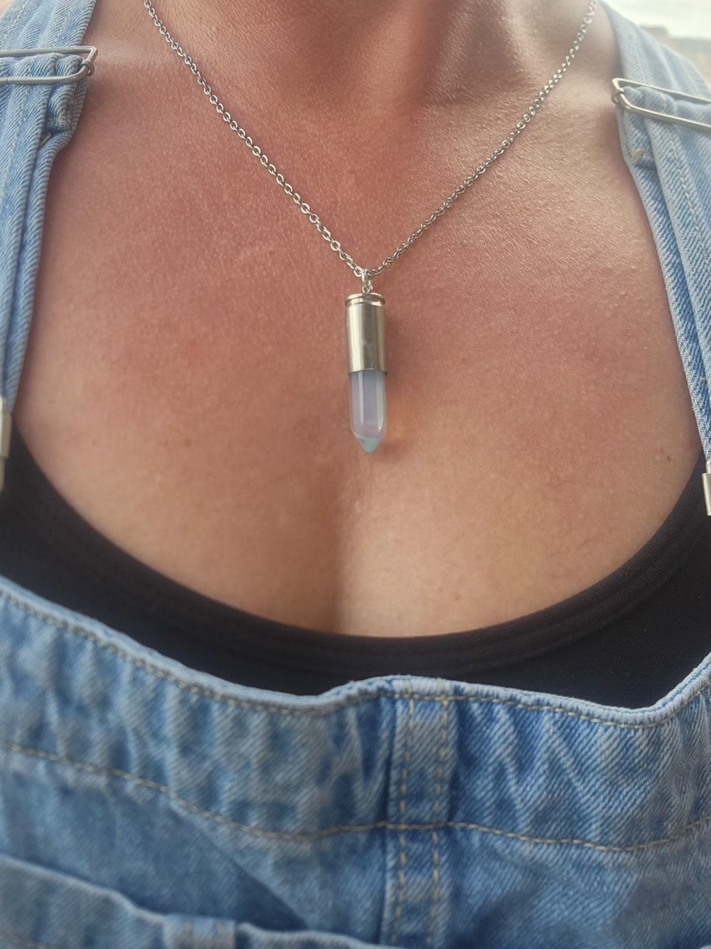 9mm Nickel Bullet Point Opal Pendant Necklace - Unbranded